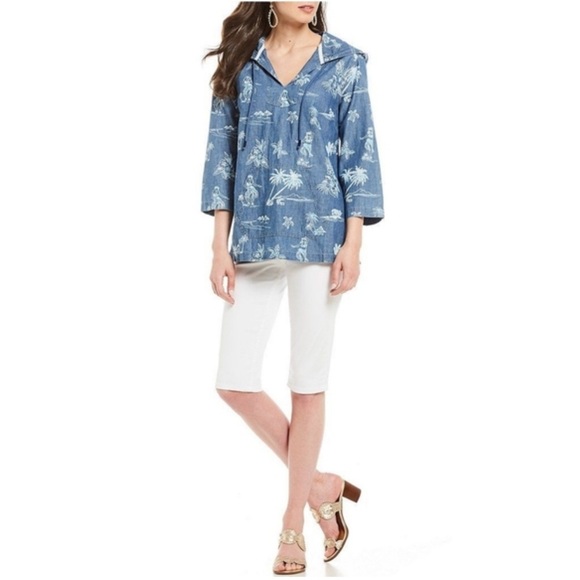 TOMMY BAHAMA Tropical Print Baja Blue Hoodie size small - Picture 2 of 16